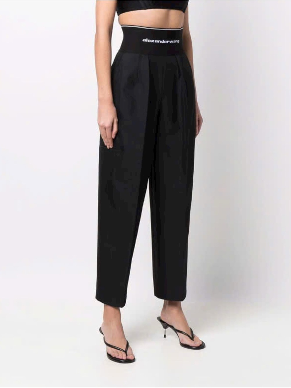 Alexander Wang Black High-Rise Pleated Cropped Trousers Size S